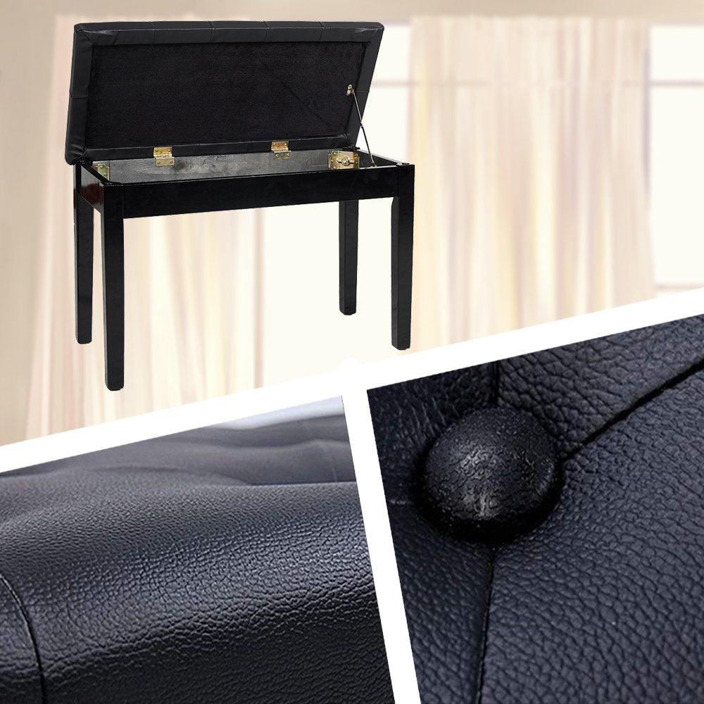 Bosonshop Black Padded Wooden Bench Stool PU Leather Keyboard Seat Book/Magazine Storage