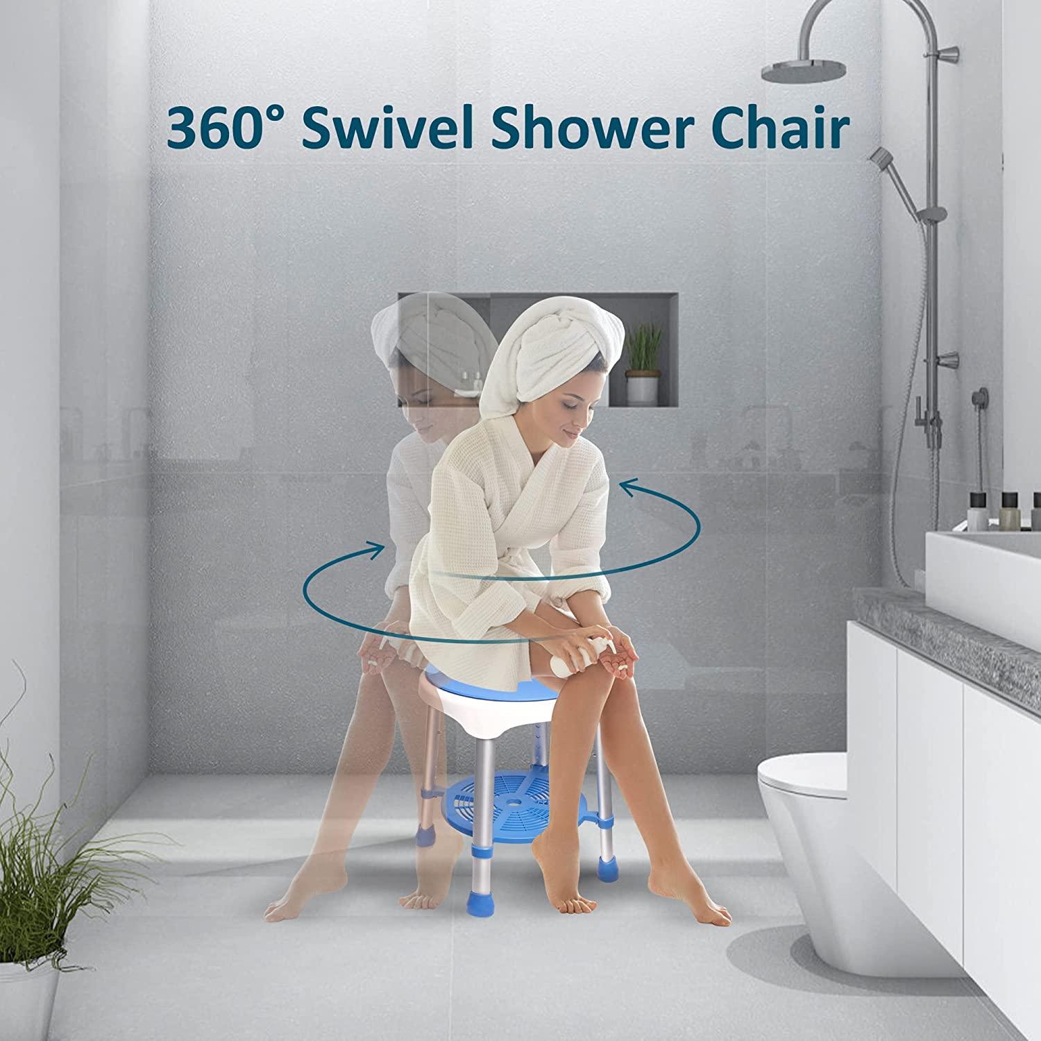 360 Degree Adjustable Rotating Shower Seat Swivel Shower Chair for Inside Shower, Seniors, Disabled with 5 Adjustable Height - Bosonshop