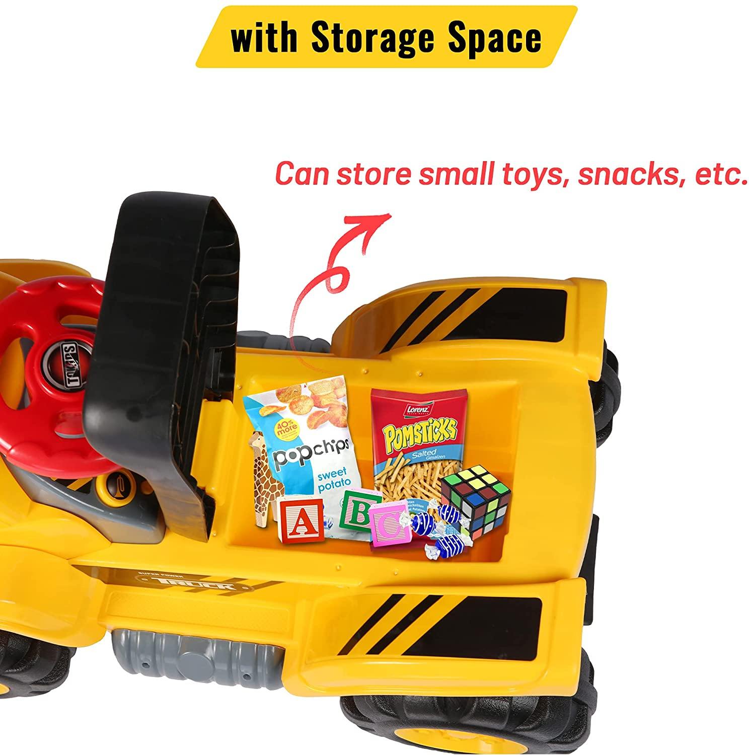 Kids Toddlers Ride-on Bulldozer Toy with Simulated Sounds Boys Construction Truck Vehicle with Bucket, Steering Wheel, Helmet, Rocks - Bosonshop