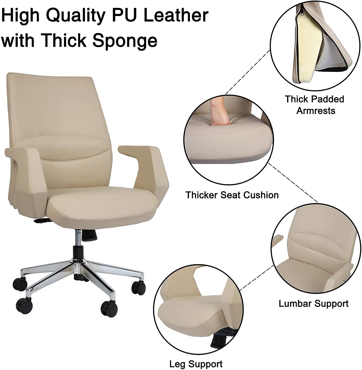 Executive Office Chair Ergonomic Leather Home Office Chair Comfortable Adjustable Lock Position Desk Chair - Bosonshop