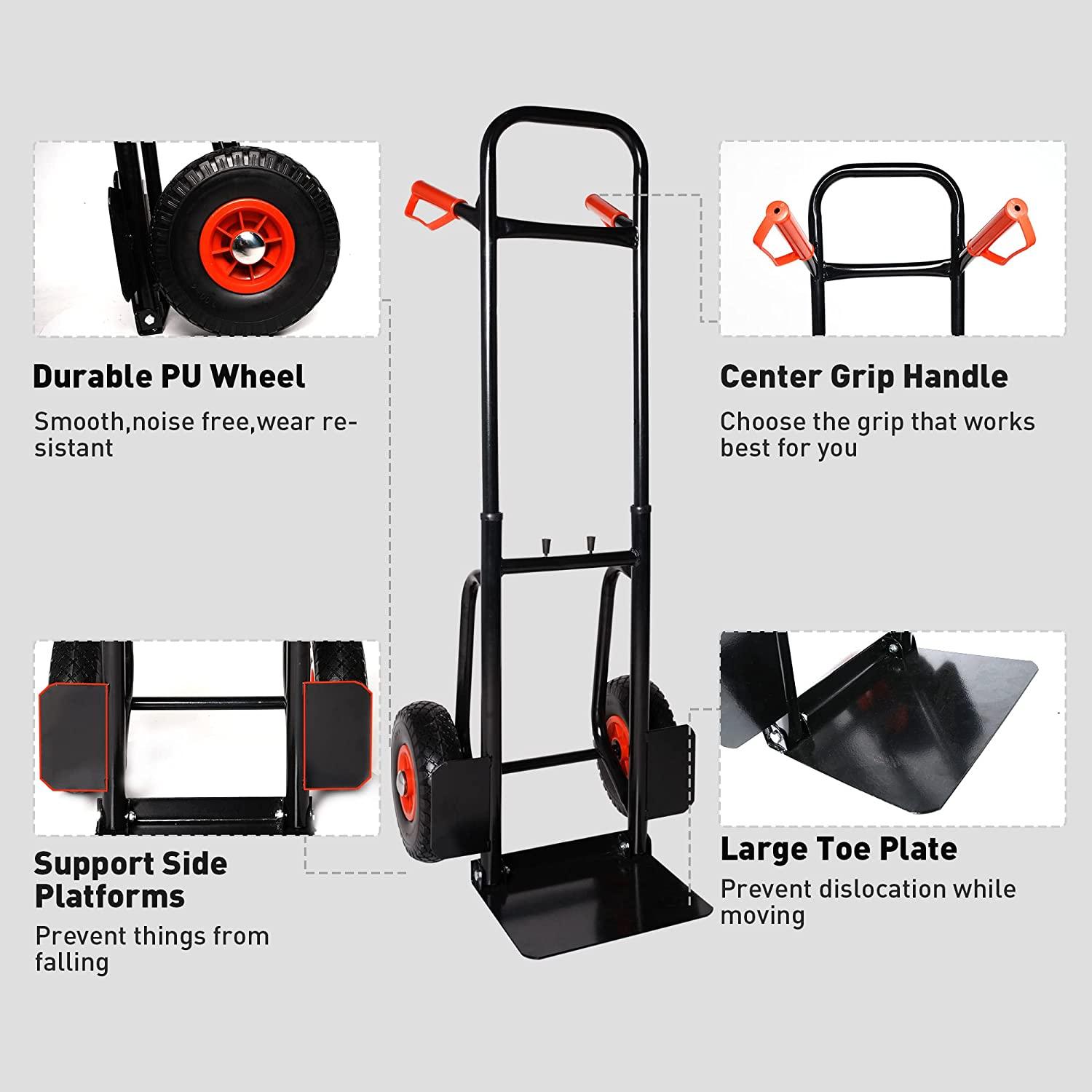 Heavy Duty Hand Truck Dolly Cart Trolley Cart with Telescope Handle & 9.4" PU Wheels, 440 Pound Capacity - Bosonshop