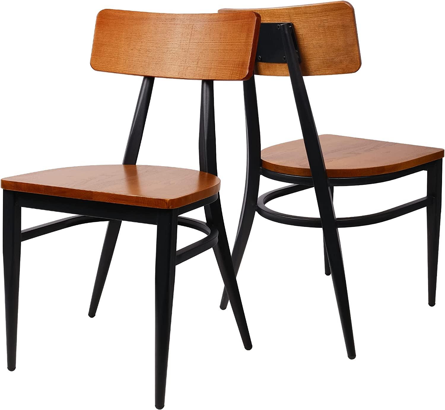 (Out of stock) Modern Industrial Kitchen Dining Chairs Set of 2 with Solid Wooden Seat & Metal Legs - Bosonshop