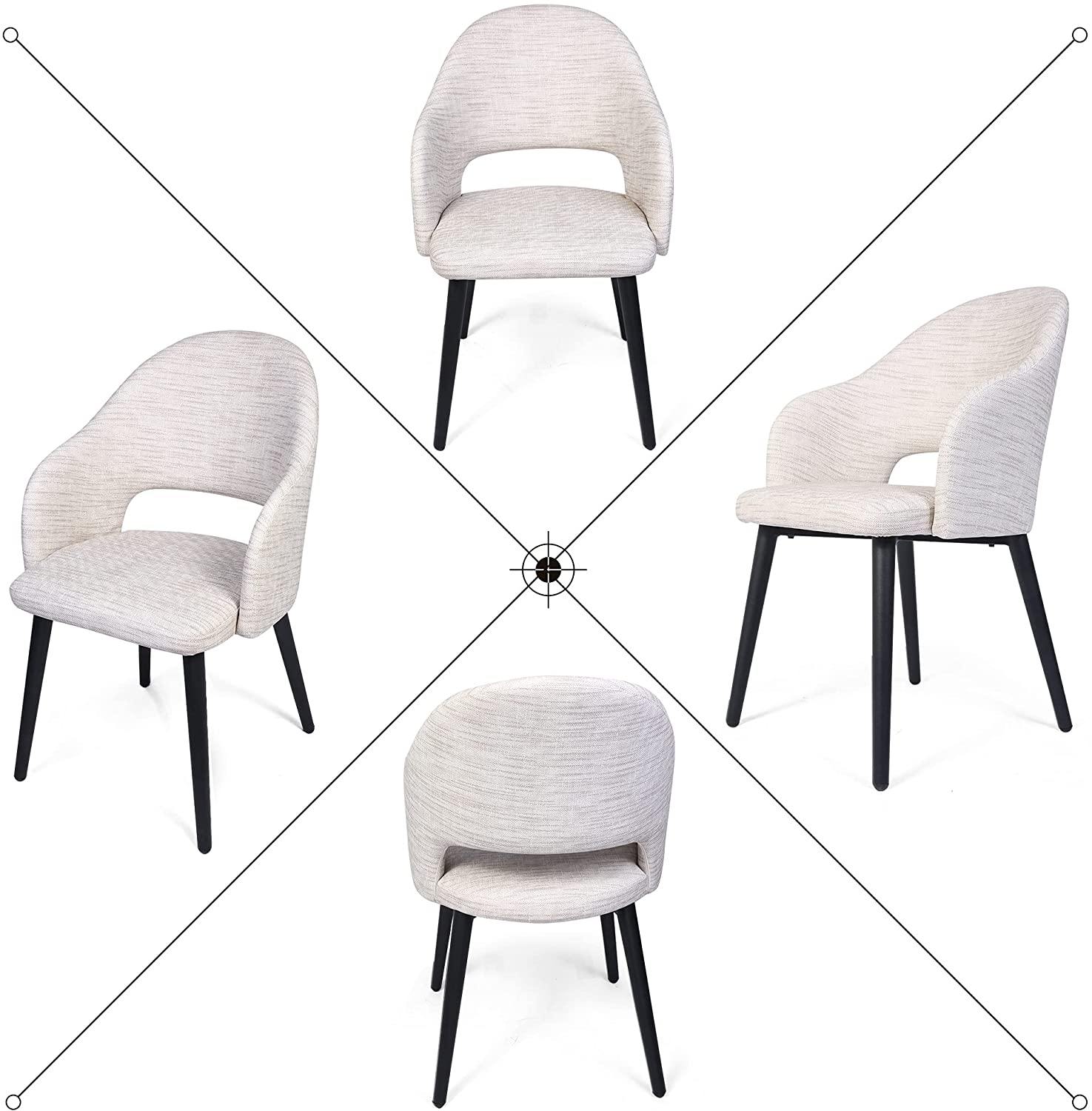 Set of 2 White Leather Dining Chairs, Armchair with Sturdy Metal Frame and Upholstered Vinyl Seat - Bosonshop