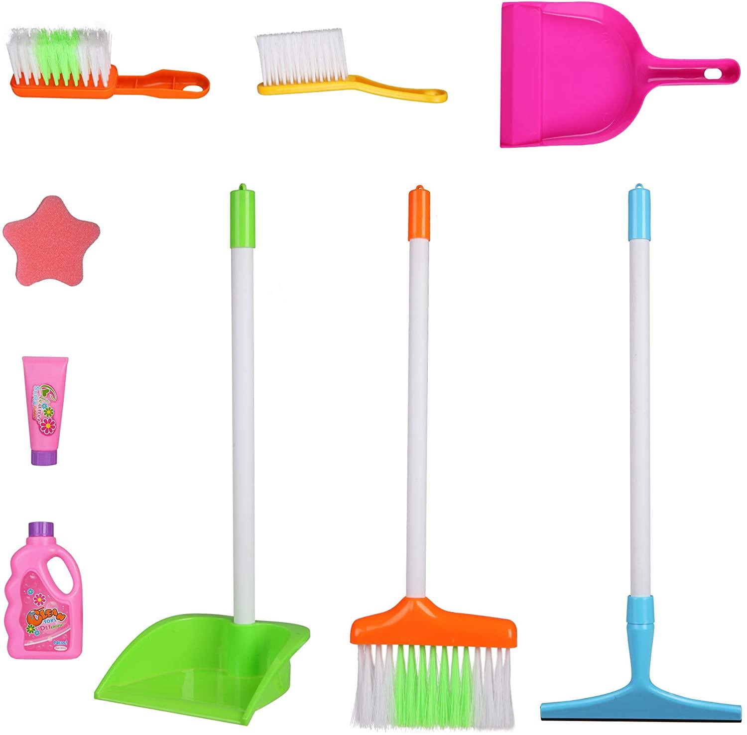 Kids Cleaning Set 7 Piece with Brush Broom Dust Pan Sponge Pretend Play Toy Cleaning Set for Toddler 3 Year Old Girls Boys - Bosonshop