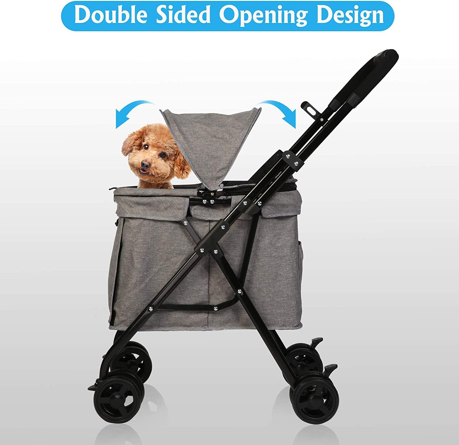 Luxury 4 Wheels Folding Pet Stroller for Medium Dogs Cats - Bosonshop