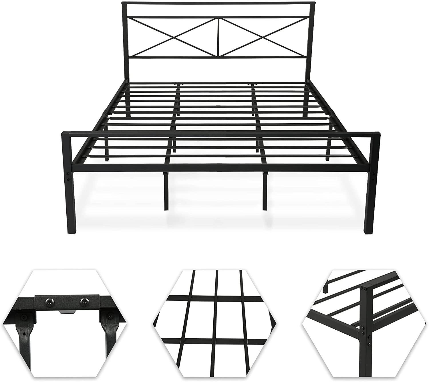 14" Metal Platform Bed Bed Frame and Headboard with Frosted Iron Frame, Under Bed Storage, Noise Free, No Box Spring Needed - Bosonshop