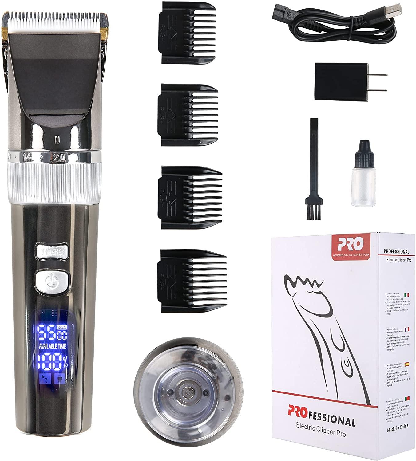 Electric Cordless Rechargeable Hair Clipper Kit for Men with Charging Base for Barbers 4 Guide Combs & 5 Speeds - Bosonshop