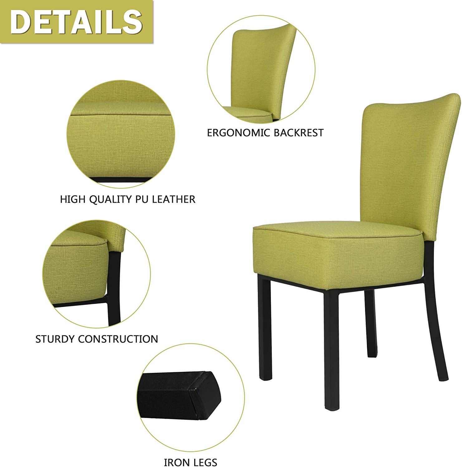 Set of 2 Upholstered Dining Chairs PU Leather Dining Room Side Chairs, Green - Bosonshop