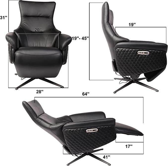 Power Recliner Lounge Chair Single - Swivel Leather Electric Recliner Press Control Adjustable Headrest Zero Gravity, Black - Bosonshop