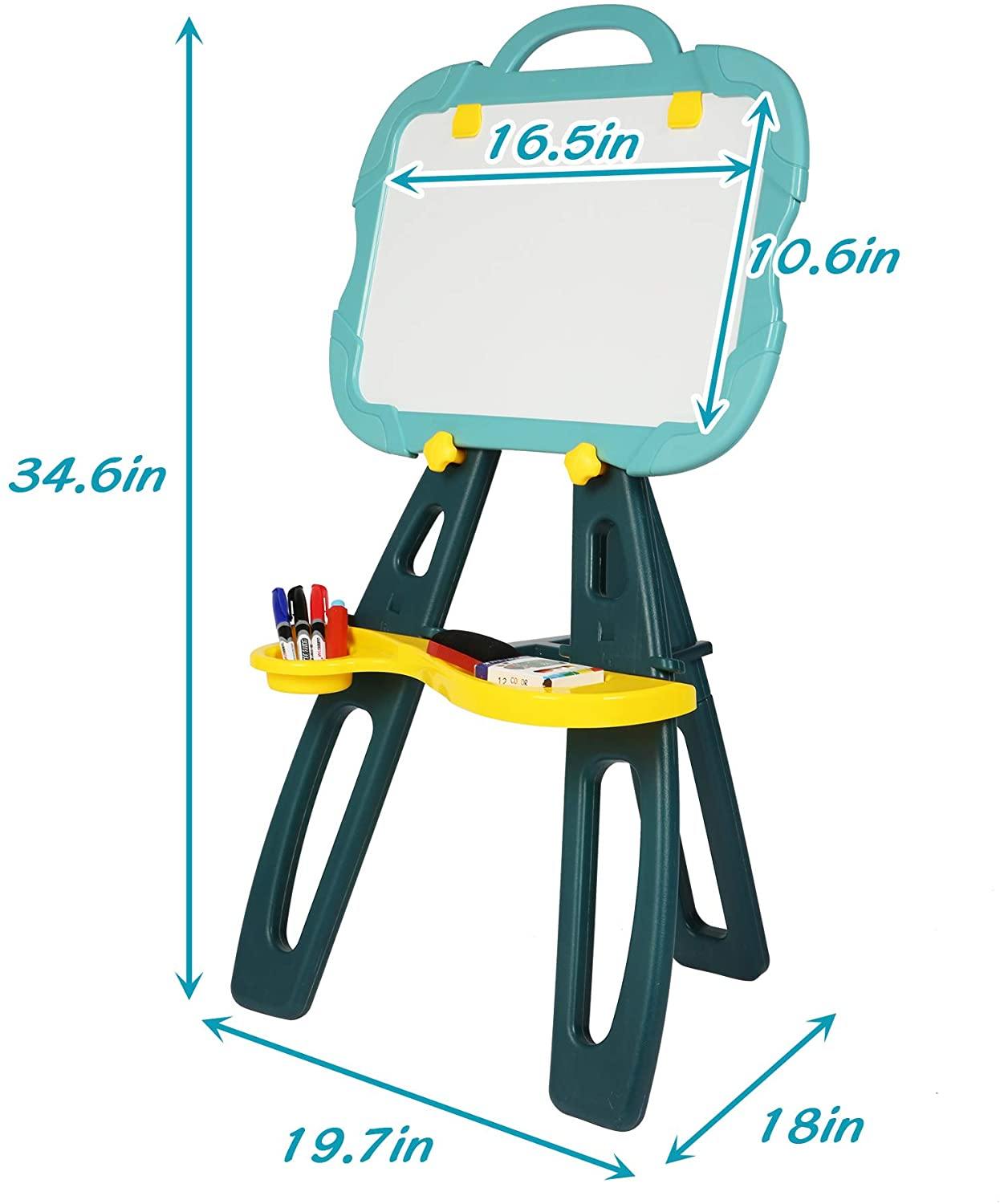 Standing Easel Board For Kids, 3 in 1 Dry Erase White Board, Magnetic Board And Chalkboard Art Activity Drawing With Extra Accessories For Kid, Blue - Bosonshop