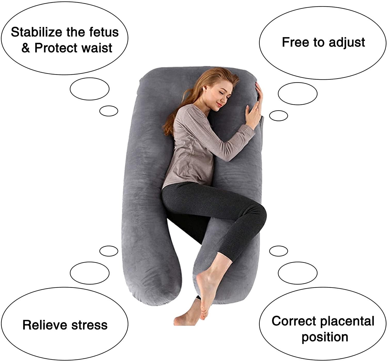 U/C/J-Shape Full Body Pillow 55 Inch Maternity Pillow with Washable Velvet Cover Nursing Support Cushion,Support for Back - Bosonshop