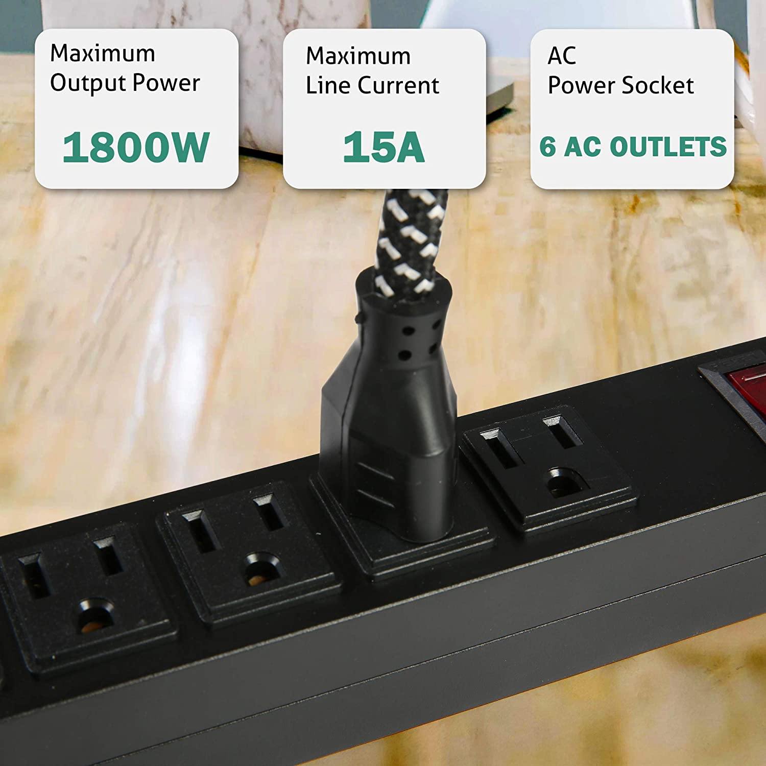 Long Power Strip Surge Protector, 6 Outlets Metal Heavy Duty Power Outlet, Wall Mountable, 6 ft Long Extension Cord, 2 Pack, Black - Bosonshop