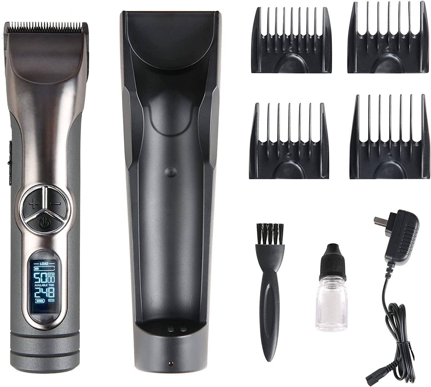 Professional Cordless Rechargeable Hair Clipper Kit for Men with Charging Base for Barbers 4 Guide Combs & 5 Speeds - Bosonshop