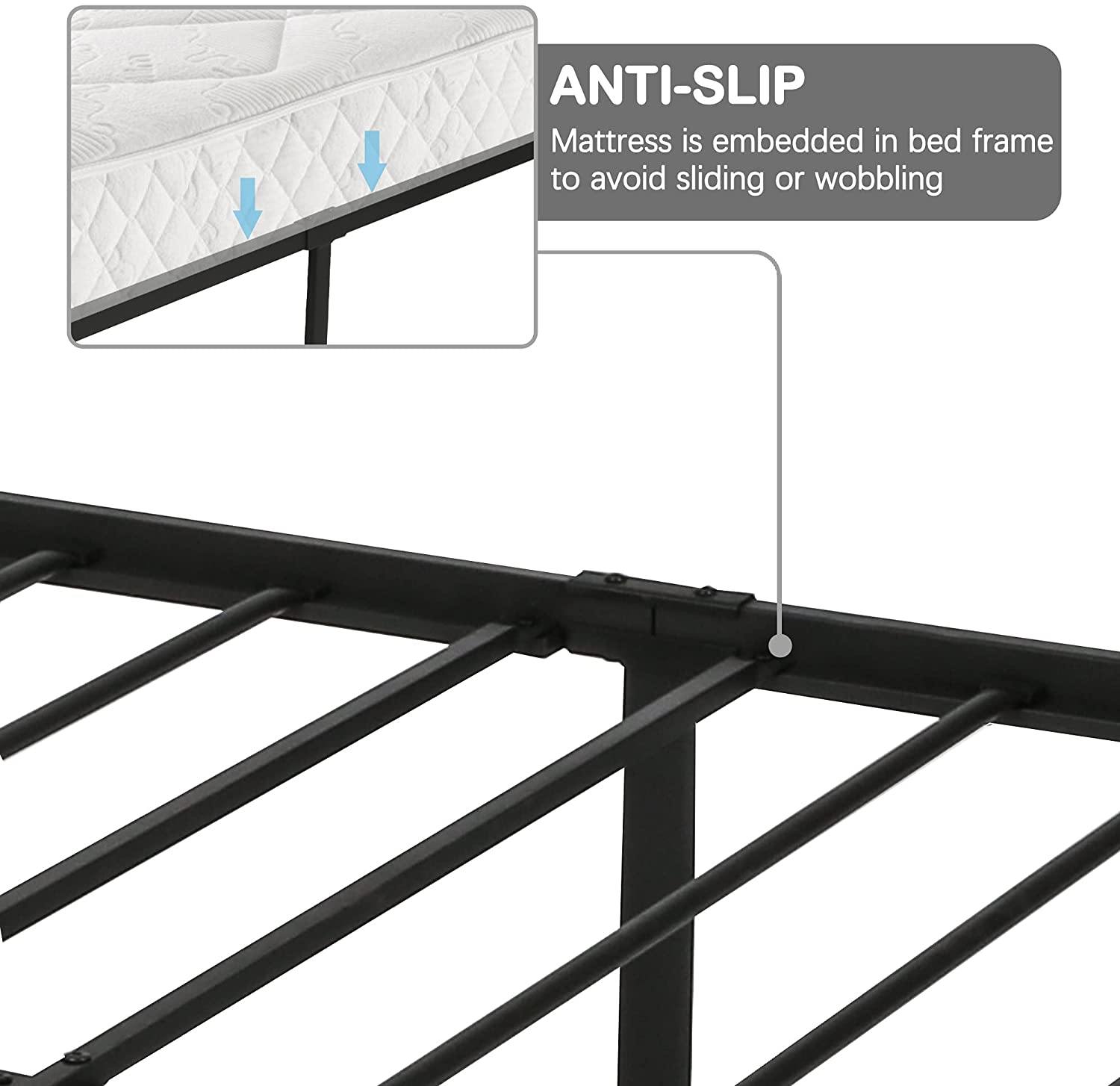 14" Metal Platform Bed Frame and Headboard with Under Bed Storage, Heavy Duty Metal Slat and Anti-Slip Support - Bosonshop