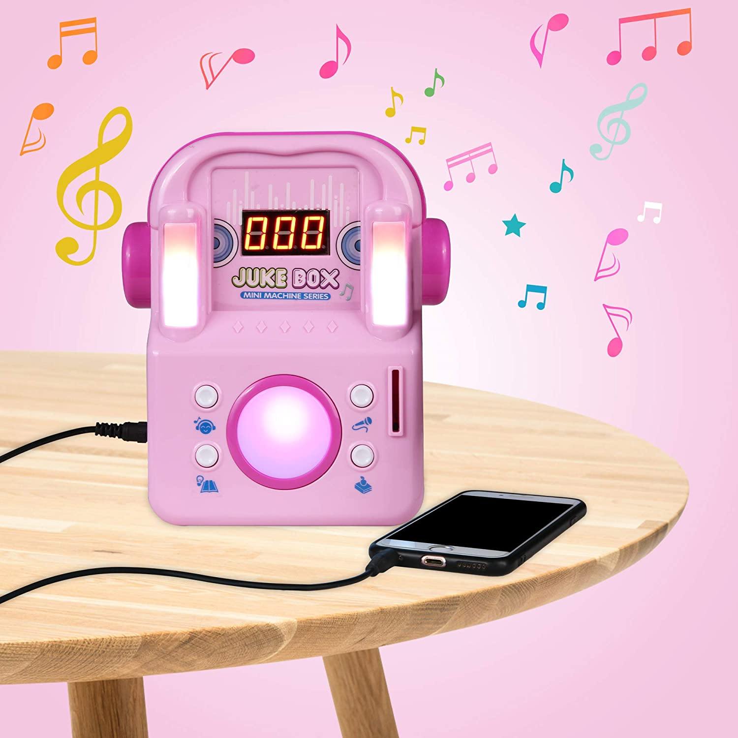 Children's Karaoke Speaker Kids Jukebox with Microphone - Portable Mini Machine for Singing Songs - for Indoor and Outdoor, Pink - Bosonshop