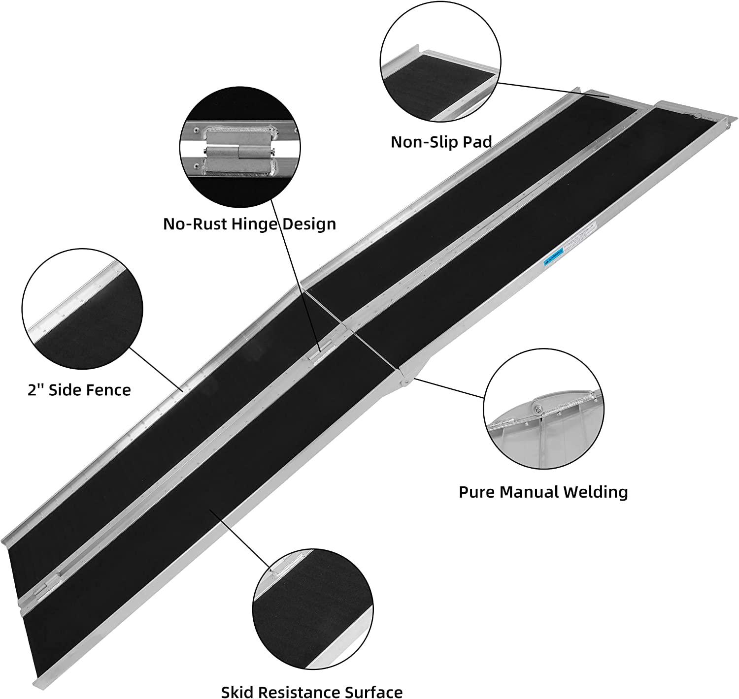 10FT Multifold Aluminum Wheelchair Ramp with Handle: Portable, Sturdy, and Easy to Setup - Bosonshop