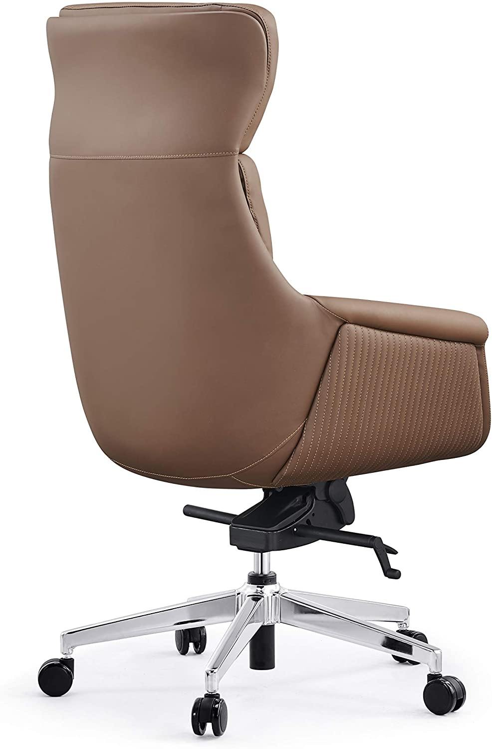 High Back Swivel Chair for Desk with Adjustable Height Handle Office Armchair PU Leather Ergonomic Desk Chair, Brown - Bosonshop