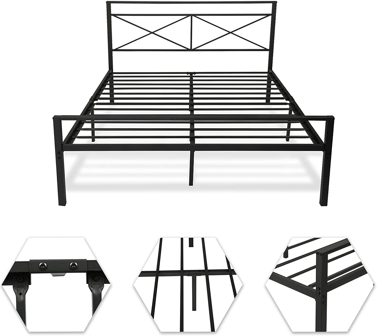 Queen Metal Bed Frame Mattress Foundation Platform Headboard with Anti-Rust Process Mattress Foundation - Bosonshop