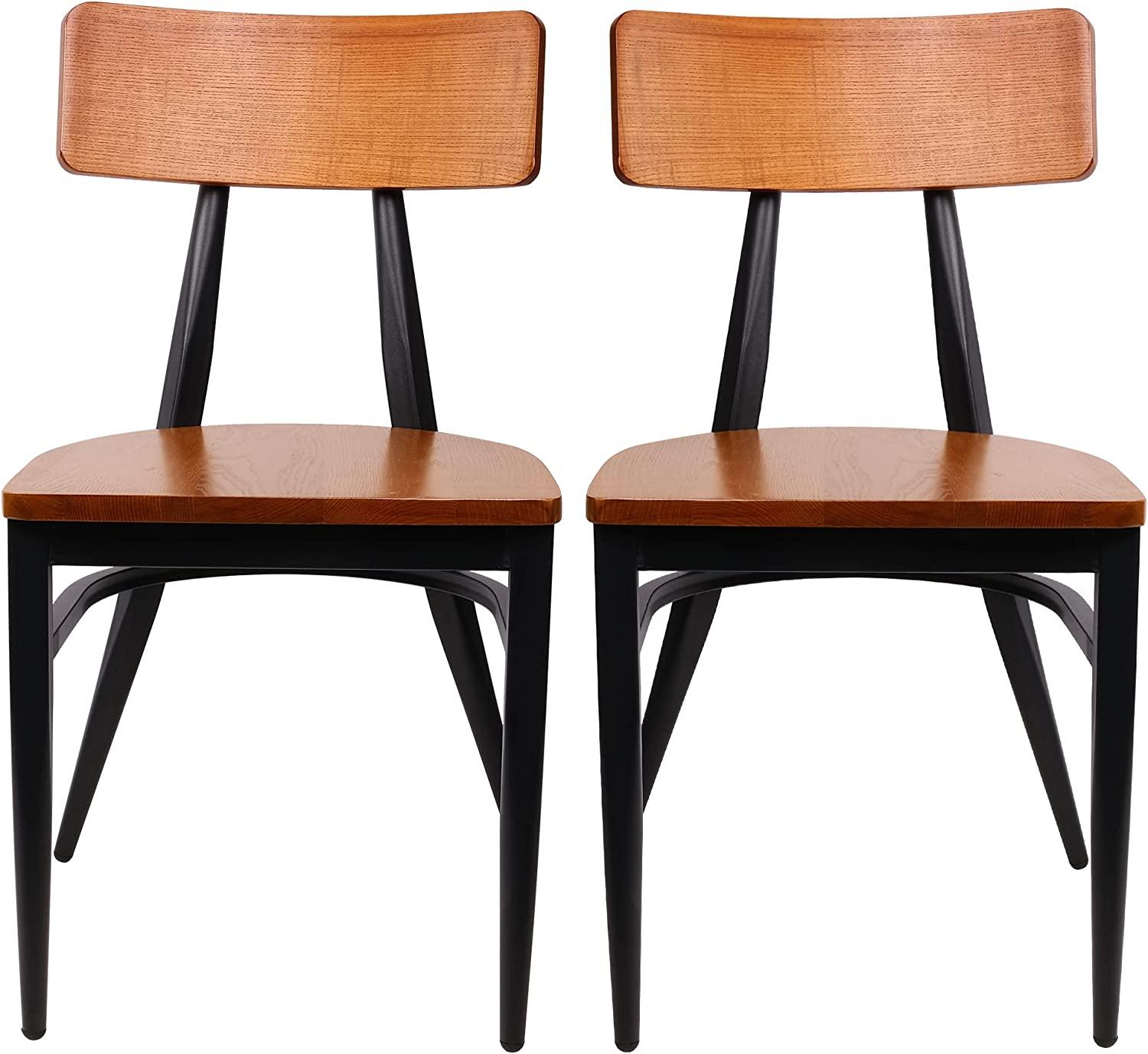 (Out of stock) Modern Industrial Kitchen Dining Chairs Set of 2 with Solid Wooden Seat & Metal Legs - Bosonshop