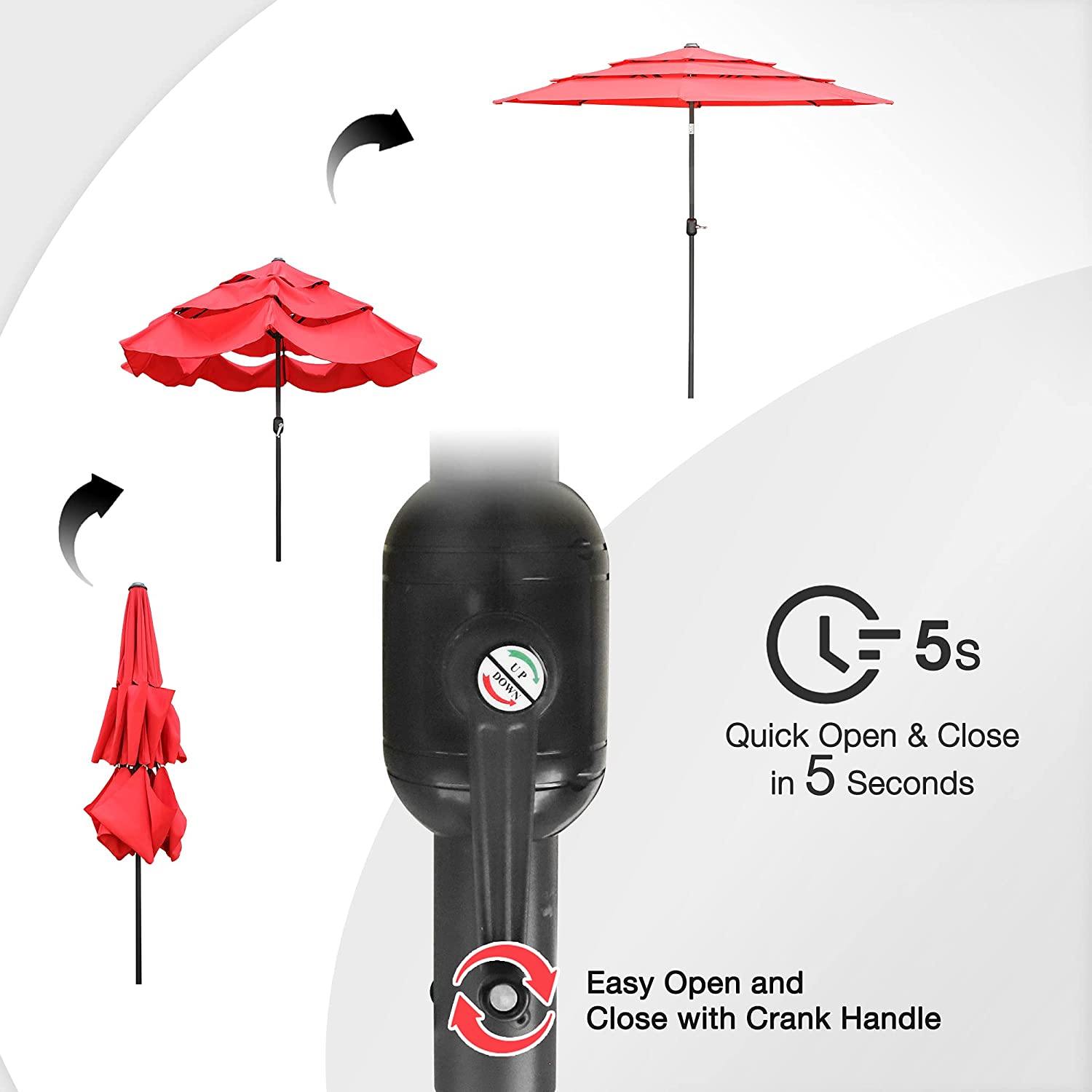 10Ft Portable Patio Umbrella Outdoor Market Tilt Umbrella with Easy Tilt Adjustment for Backyard, Poolside, Lawn and Garden - Bosonshop