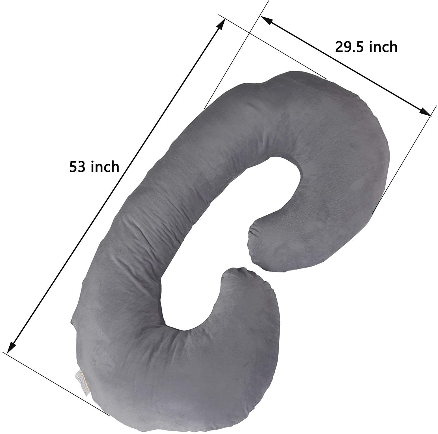 C-Shape Full Body Pillow 55 Inch Maternity Pillow with Washable Velvet Cover Nursing Support Cushion, Support for Back - Bosonshop