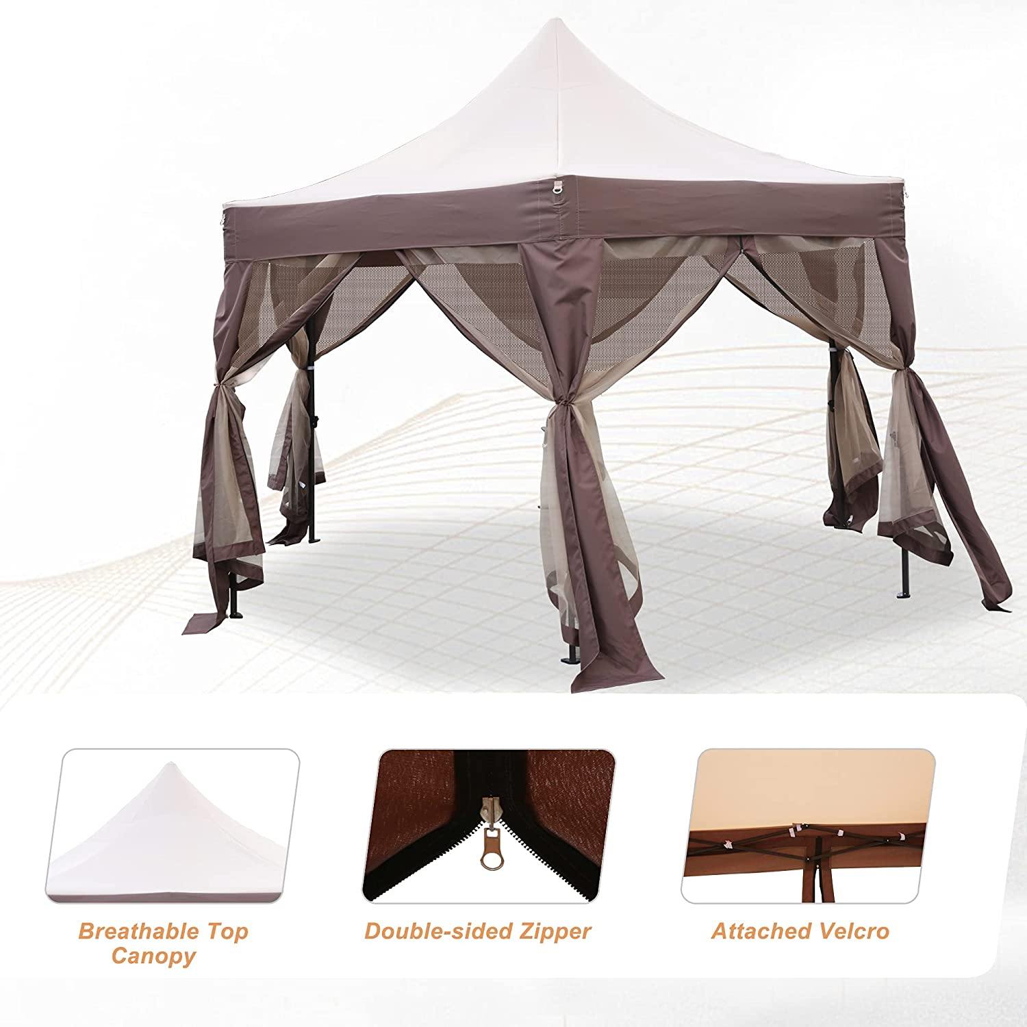 12' x 12' Outdoor Metal Patio Gazebo with Mosquito Netting Pop up Canopy Tent with Iron Frame - Bosonshop