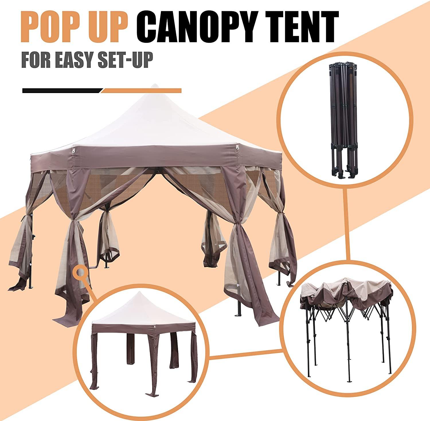 12' x 12' Outdoor Metal Patio Gazebo with Mosquito Netting Pop up Canopy Tent with Iron Frame - Bosonshop