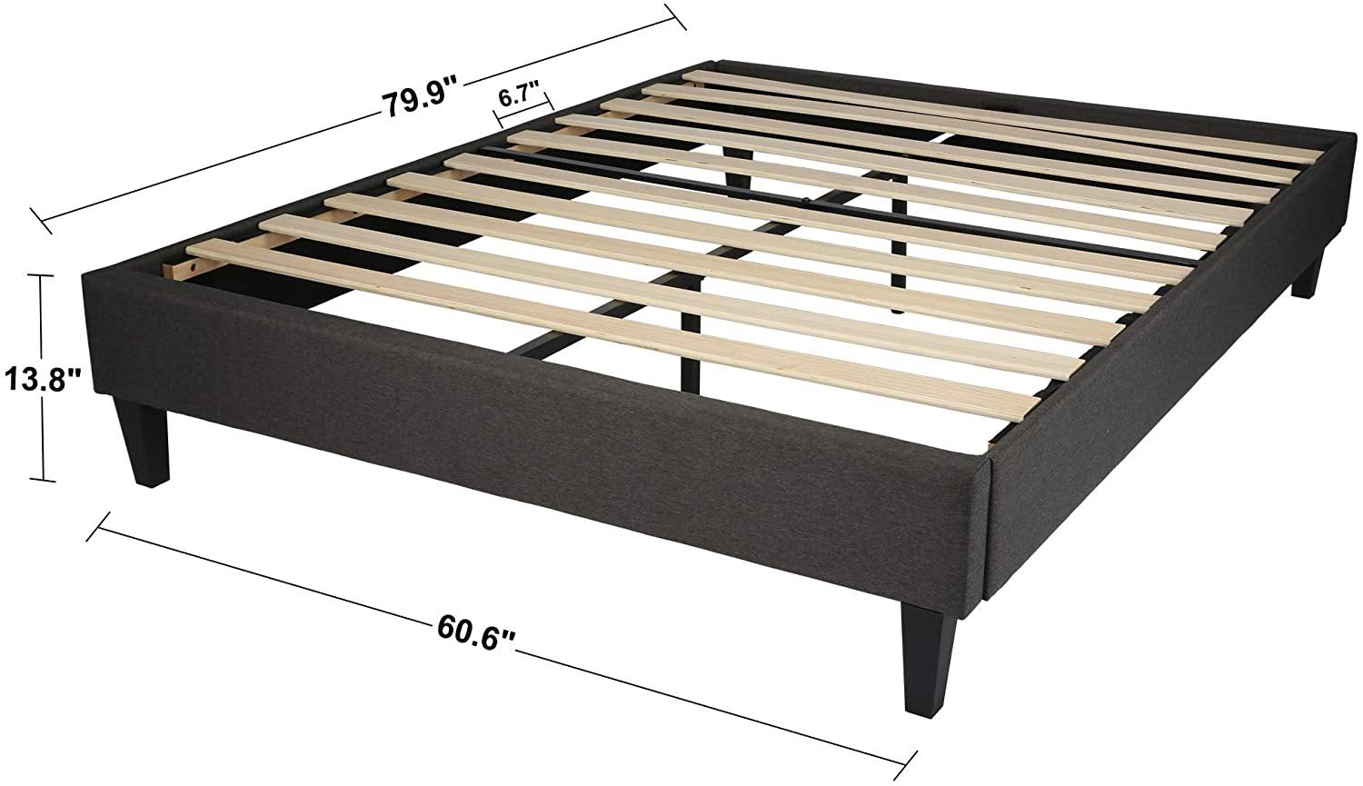 14 Inch Upholstered Platform Bed Frame Mattress Foundation with Wood Slat Support No Box Spring Needed Dark Gray (Queen) - Bosonshop