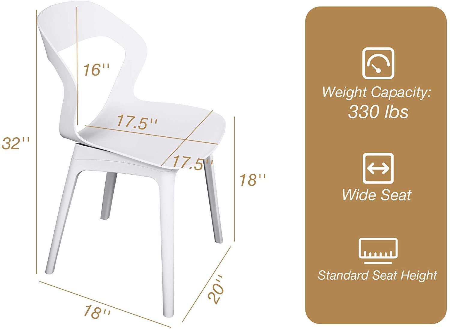 Aesthetics Side Chair Set of 2 Modern Molded Shell Plastic Chair Dining Chair with PP Leg 330 lbs 18 inch Seat Height Dos Sillas - Bosonshop