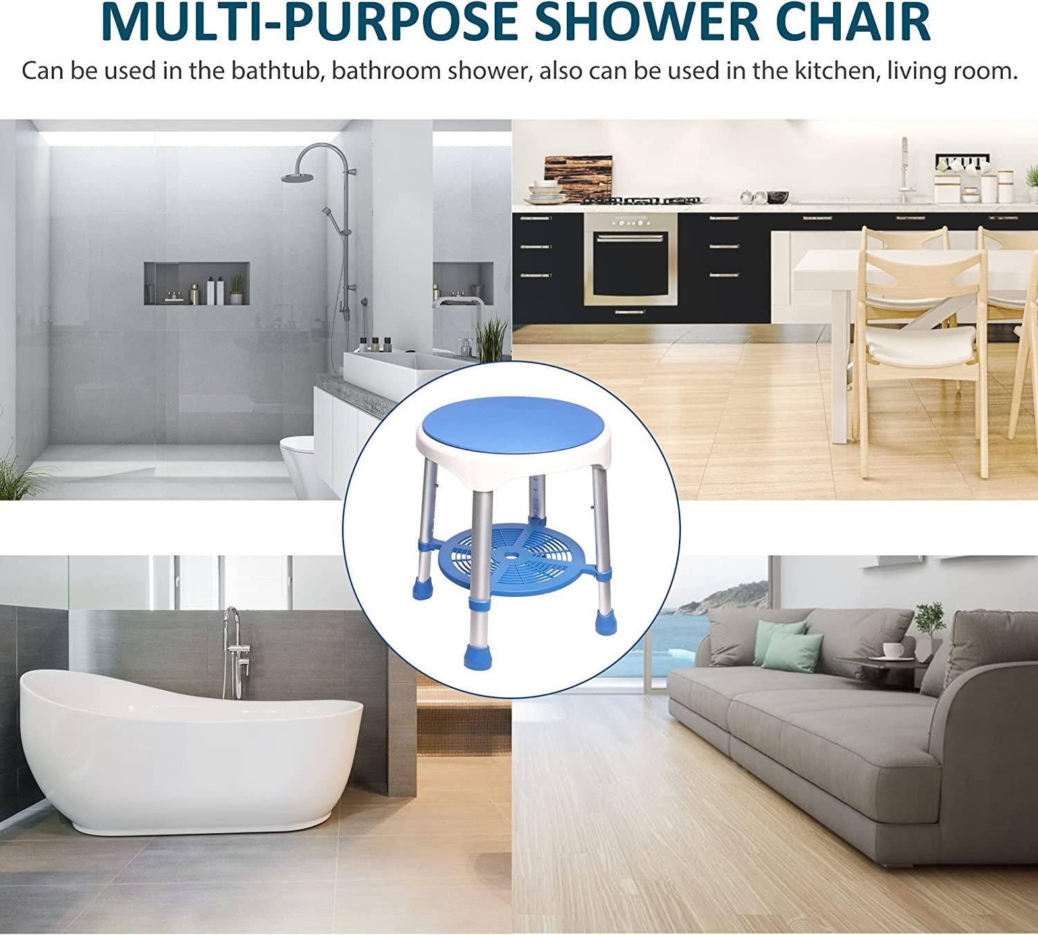 360 Degree Adjustable Rotating Shower Seat Swivel Shower Chair for Inside Shower, Seniors, Disabled with 5 Adjustable Height - Bosonshop