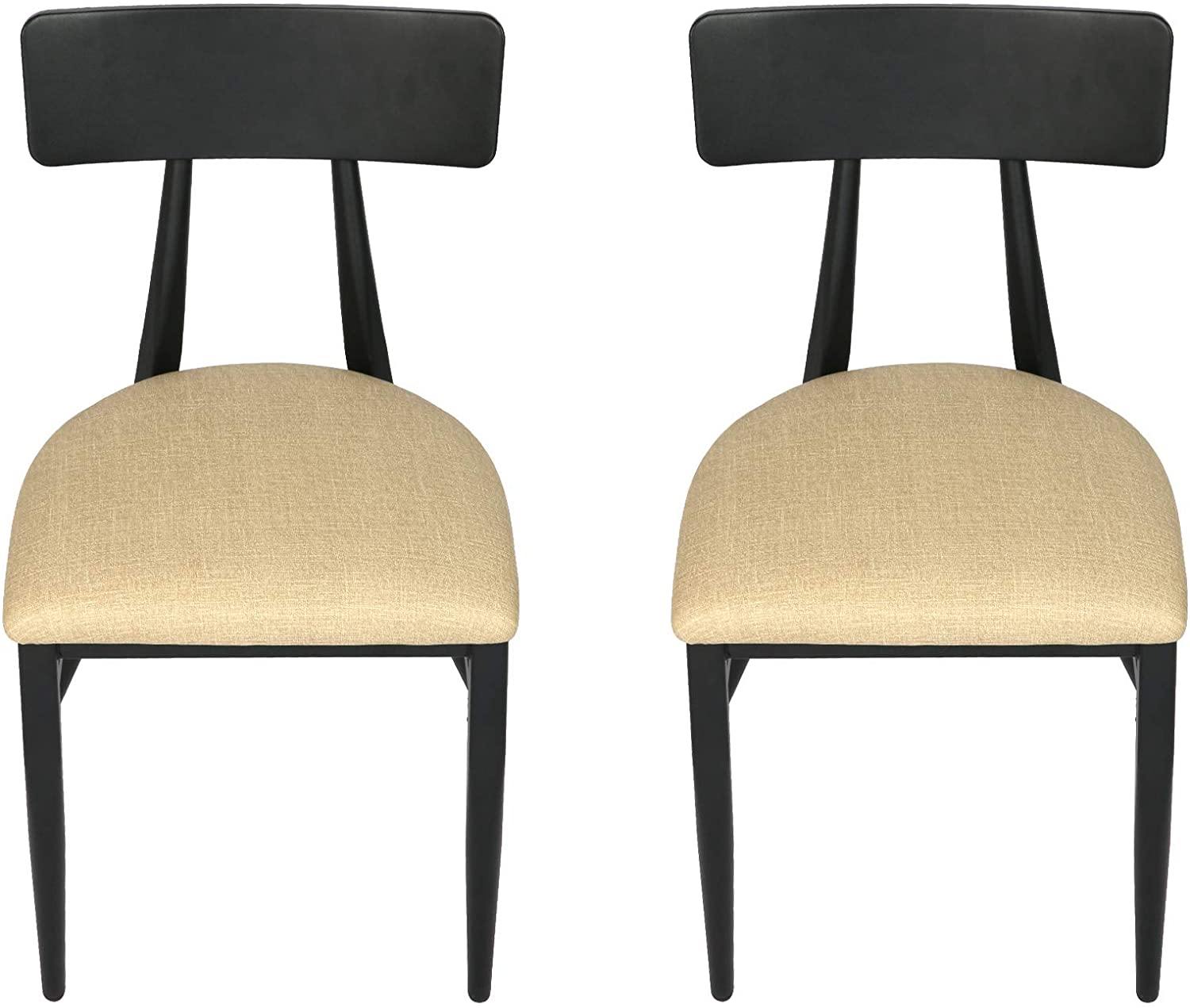 Mid-Century Dining Chairs Set Of 2, w/Simple Back & PU Leather Cushion, Rubber Iron Frame Chairs, Easy Assemble - Bosonshop