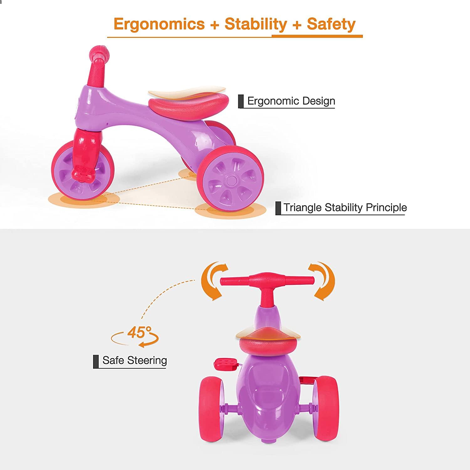 Toddler Tricycle Kids 3-Wheel Ride-on Toy Trike - Baby Balance Walker Slide Bike Bicycle with Foot Pedals for kids, Rose red - Bosonshop