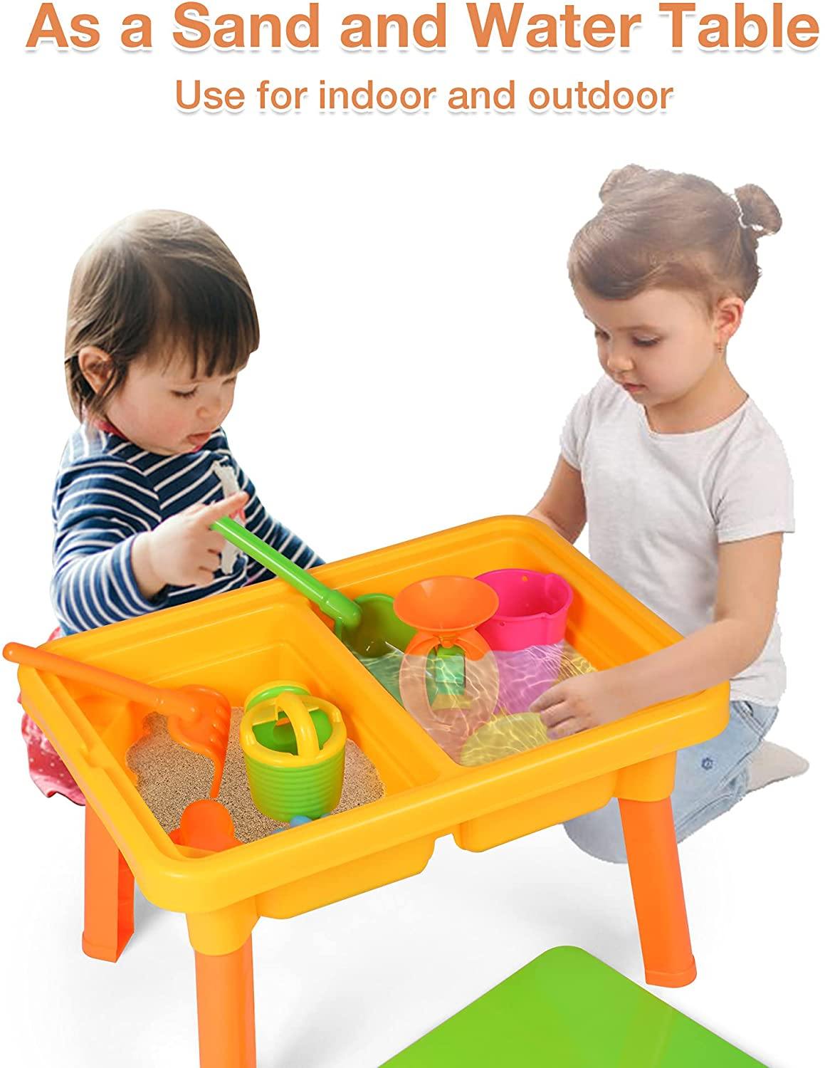 2-in-1 Kids Sand and Water Table + Learning Activity Sensory Table with 8pcs Beach Playset Toddlers Boys Girls Summer Toys - Bosonshop