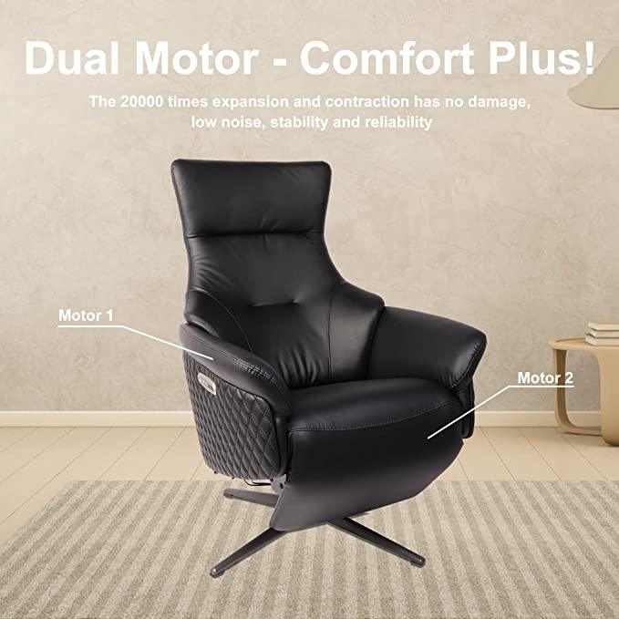 Power Recliner Lounge Chair Single - Swivel Leather Electric Recliner Press Control Adjustable Headrest Zero Gravity, Black - Bosonshop