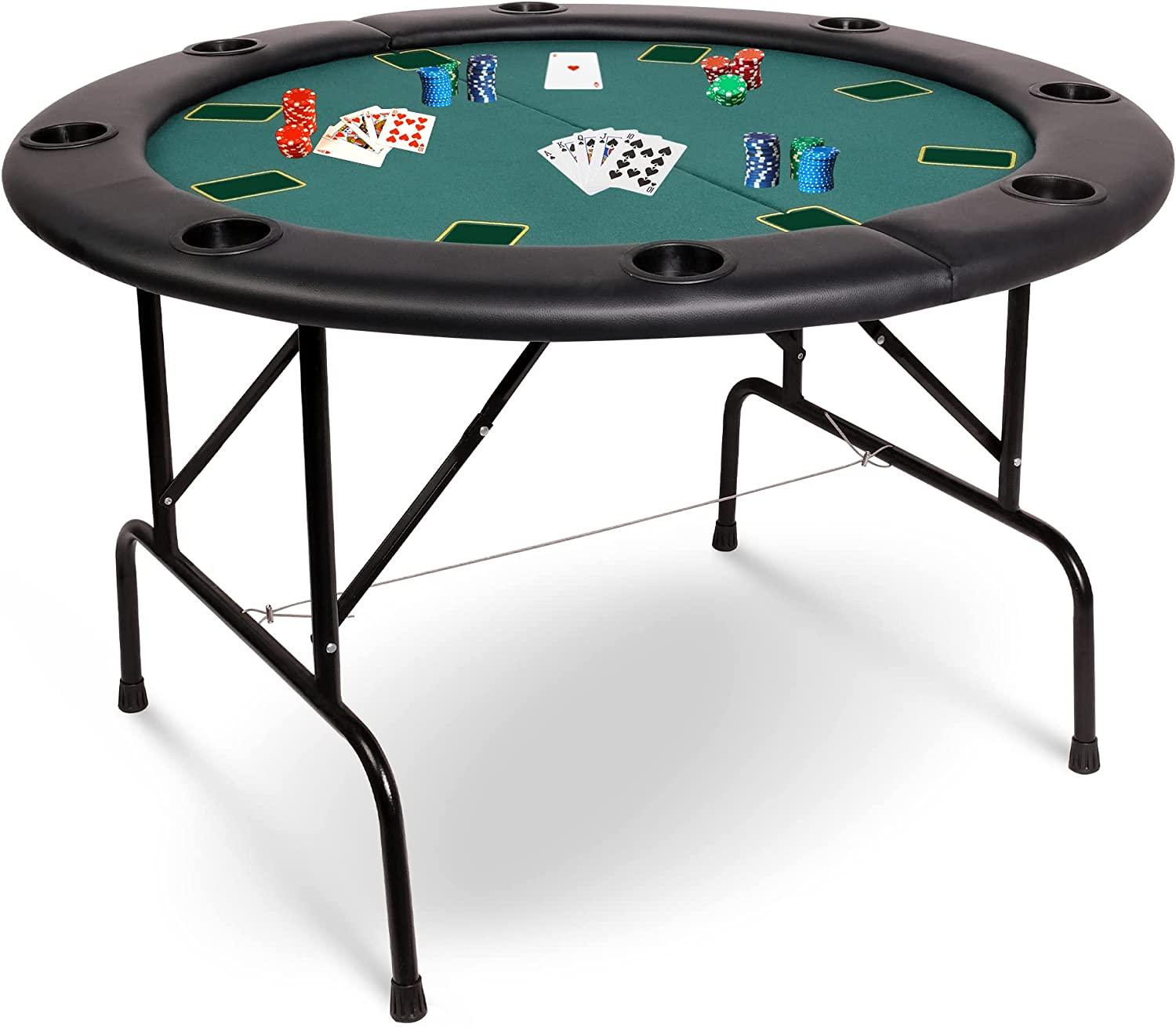 Poker Table Folding Casino Poker Table 8 Players Round Card Table with 8 Plastic Cup Holder Casino-Grade Felt Surface for Blackjack - Bosonshop