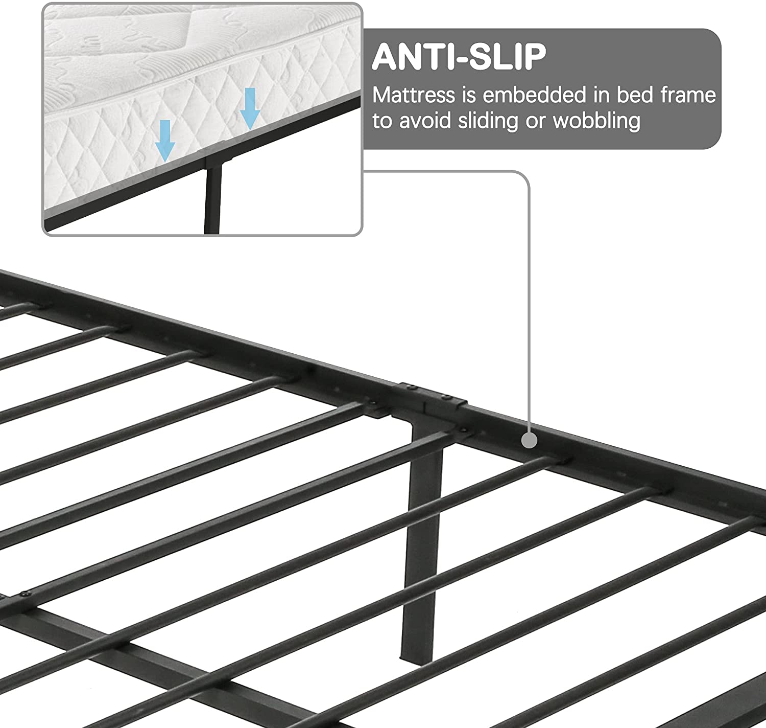 Queen Metal Bed Frame Mattress Foundation Platform Headboard with Anti-Rust Process Mattress Foundation - Bosonshop