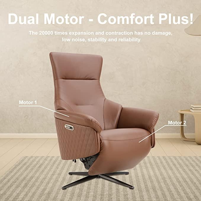 Power Recliner Lounge Chair Single - Swivel Leather Electric Recliner Adjustable Headrest Footrest Lumbar Support Zero Gravity, Brown - Bosonshop