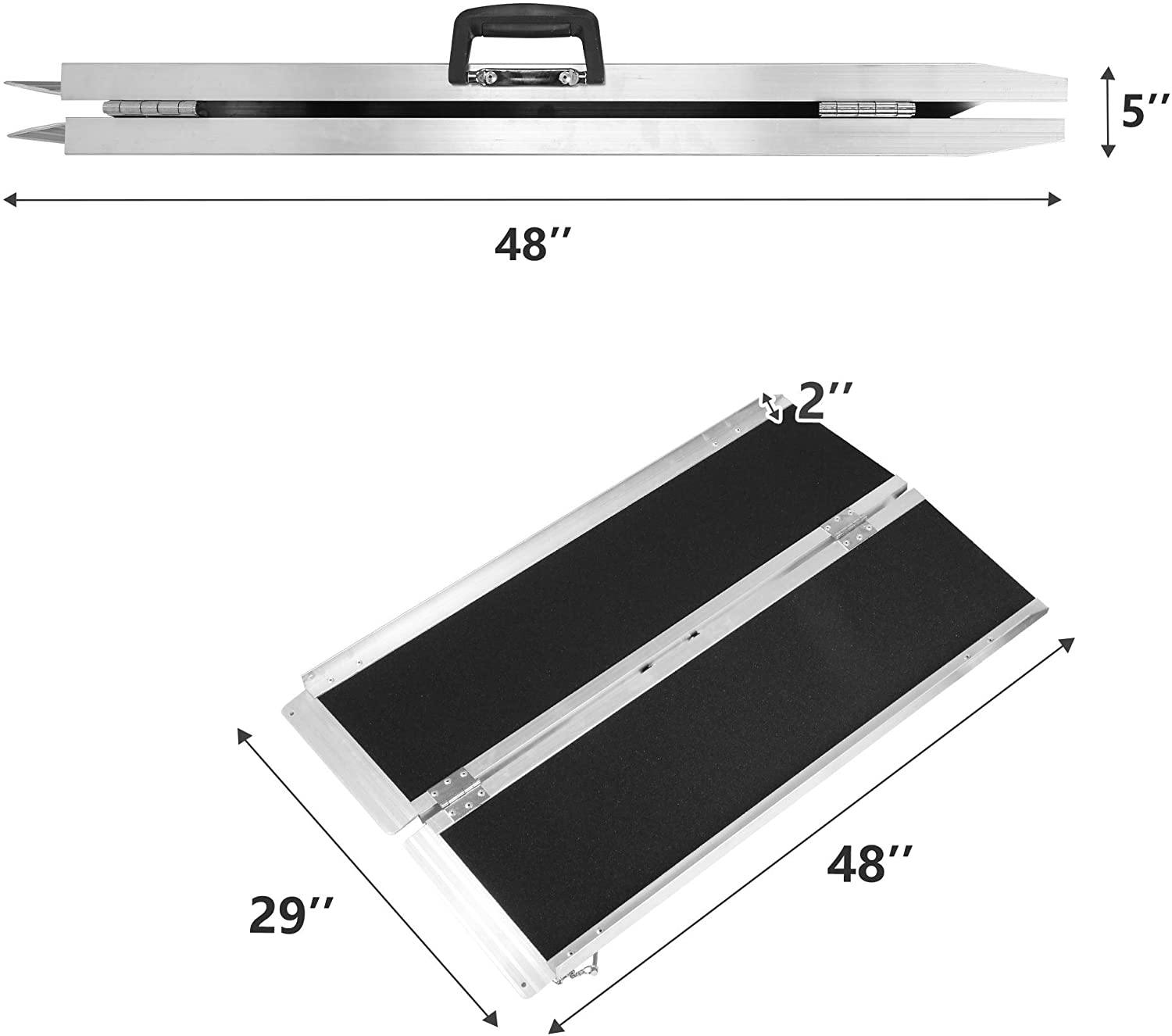 4Ft Portable Wheelchair Ramp Aluminum(26.5LBS), Lightweight And Easy To Transport, Single Fold Wheelchair Ramps, For Doorways, Stairs, Porch - Bosonshop