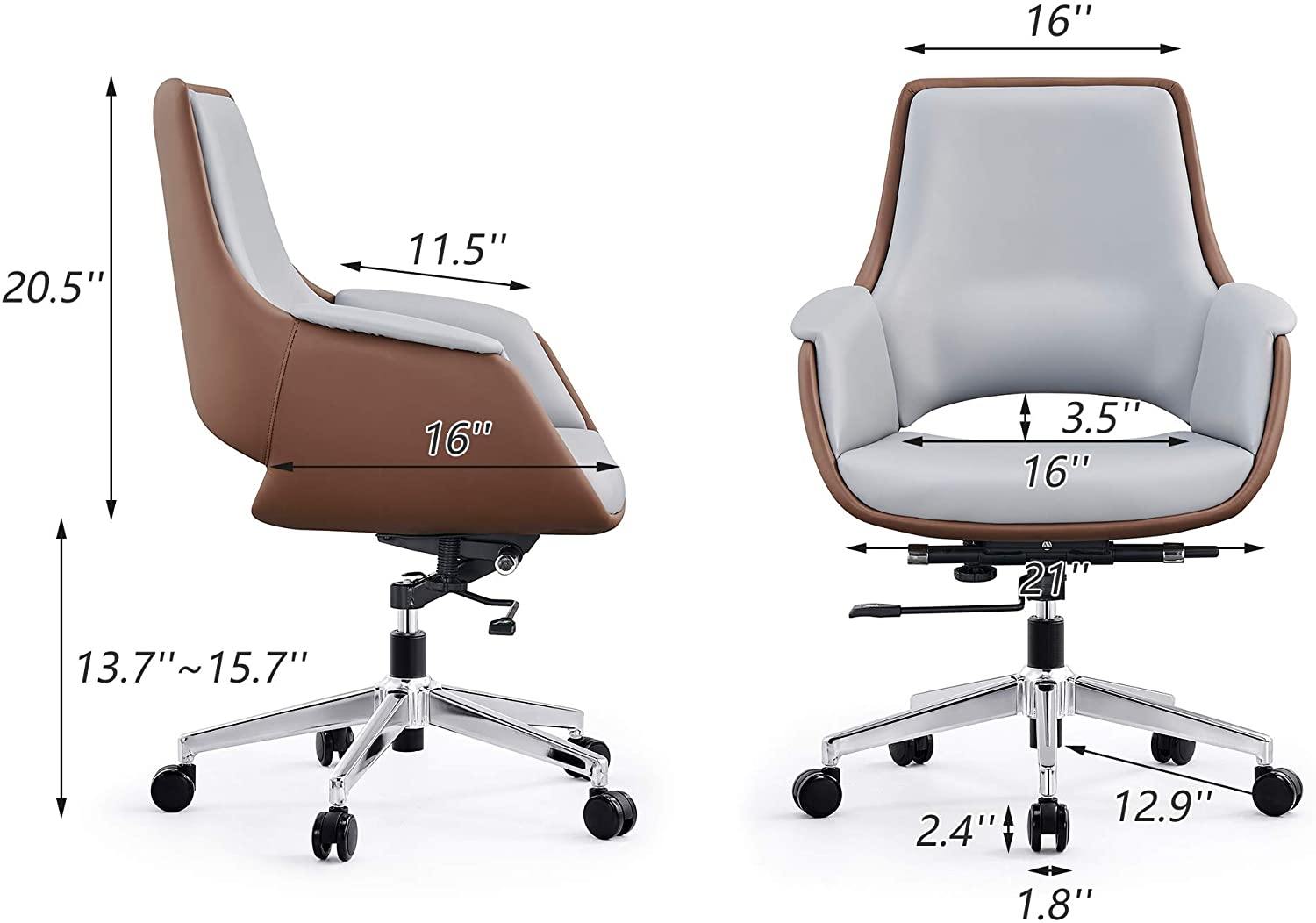 Adjustable Middle Back Home Office Chair Height Swivel PU Upholstered Modern Office Chair, Soft Thick Pad & Tiltable Back, Easy to Assemble - Bosonshop