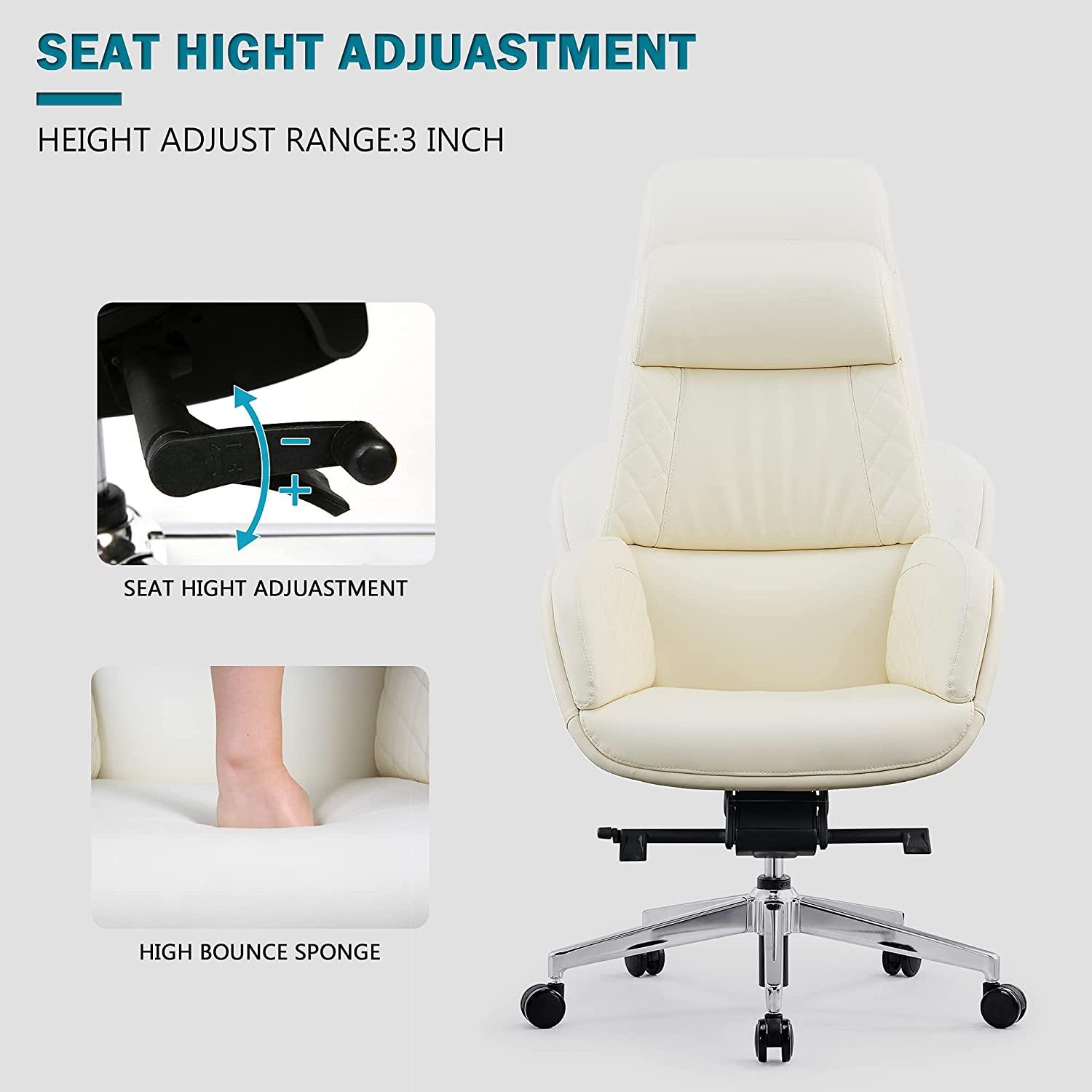 Ergonomic Office Chair High Back Executive PU Leather Upholstered Swivel Chair with Headrest & Thick Padding Armrest Adjustable Desk Chair Task - Bosonshop