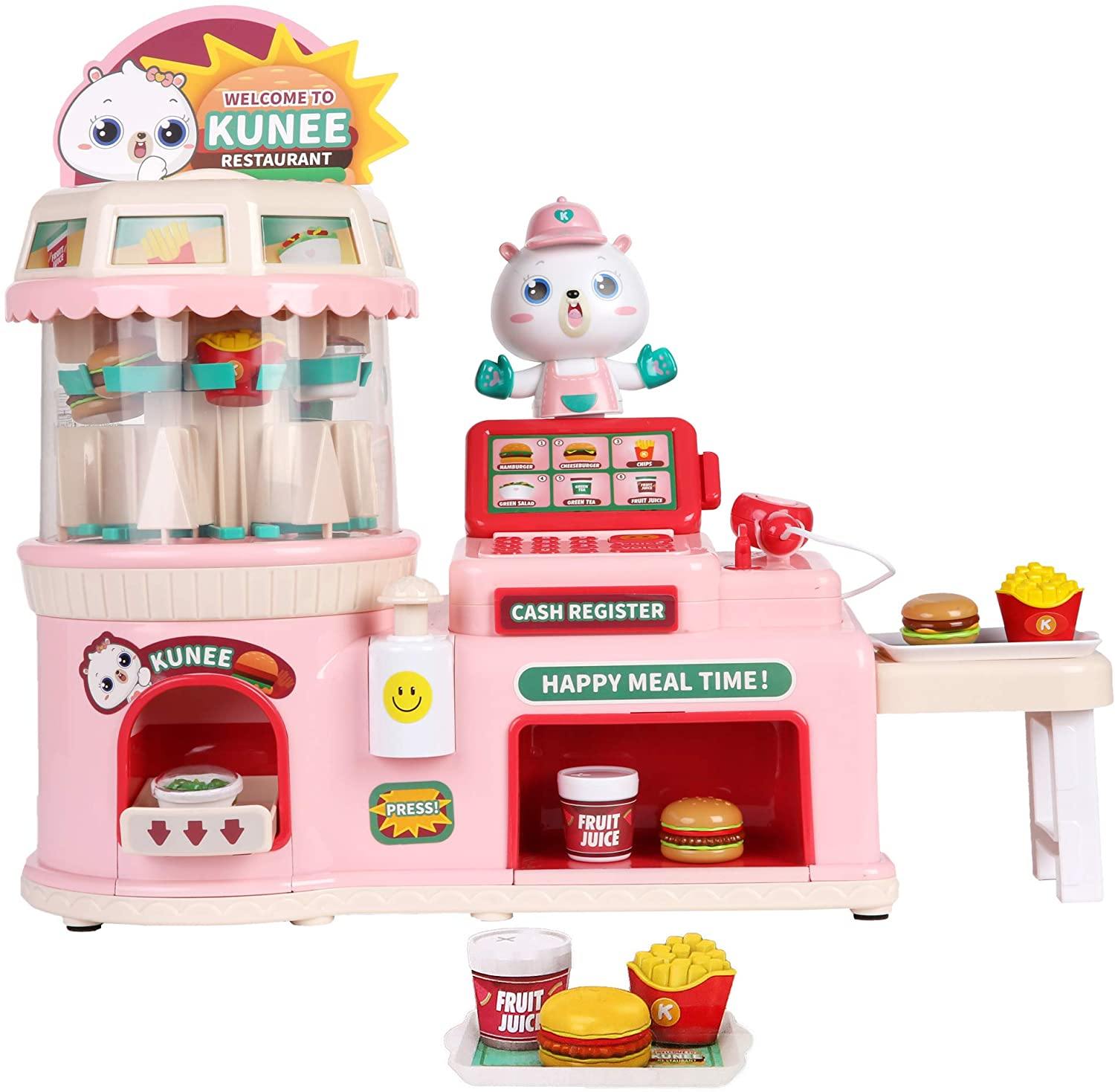 Kids Pretend Play Restaurant Set Interactive Vending Machine Game Play Calculator Cash Register Powered by USB Charge or Batteries - Bosonshop