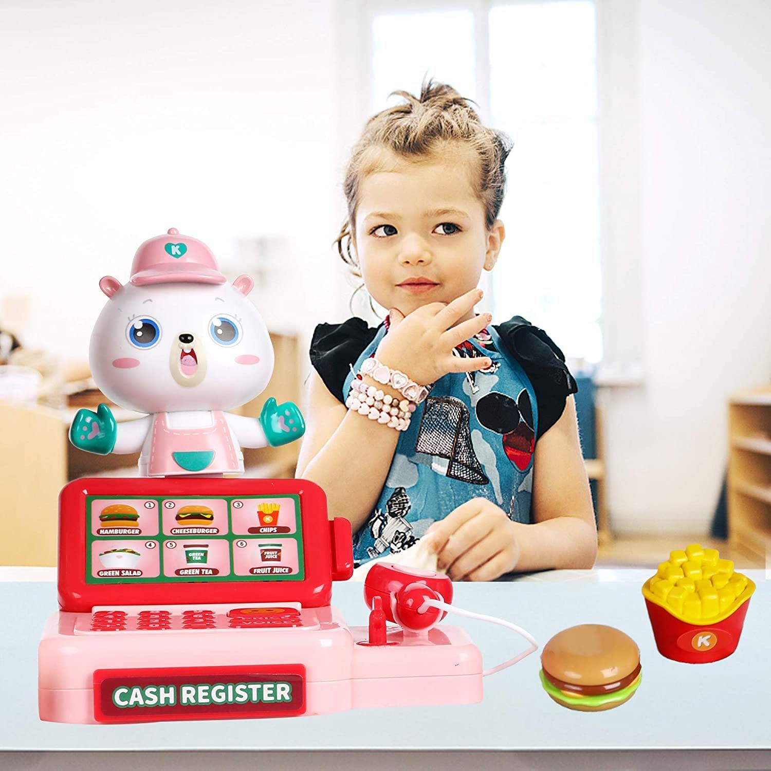 Kids Pretend Play Restaurant Set Interactive Vending Machine Game Play Calculator Cash Register Powered by USB Charge or Batteries - Bosonshop