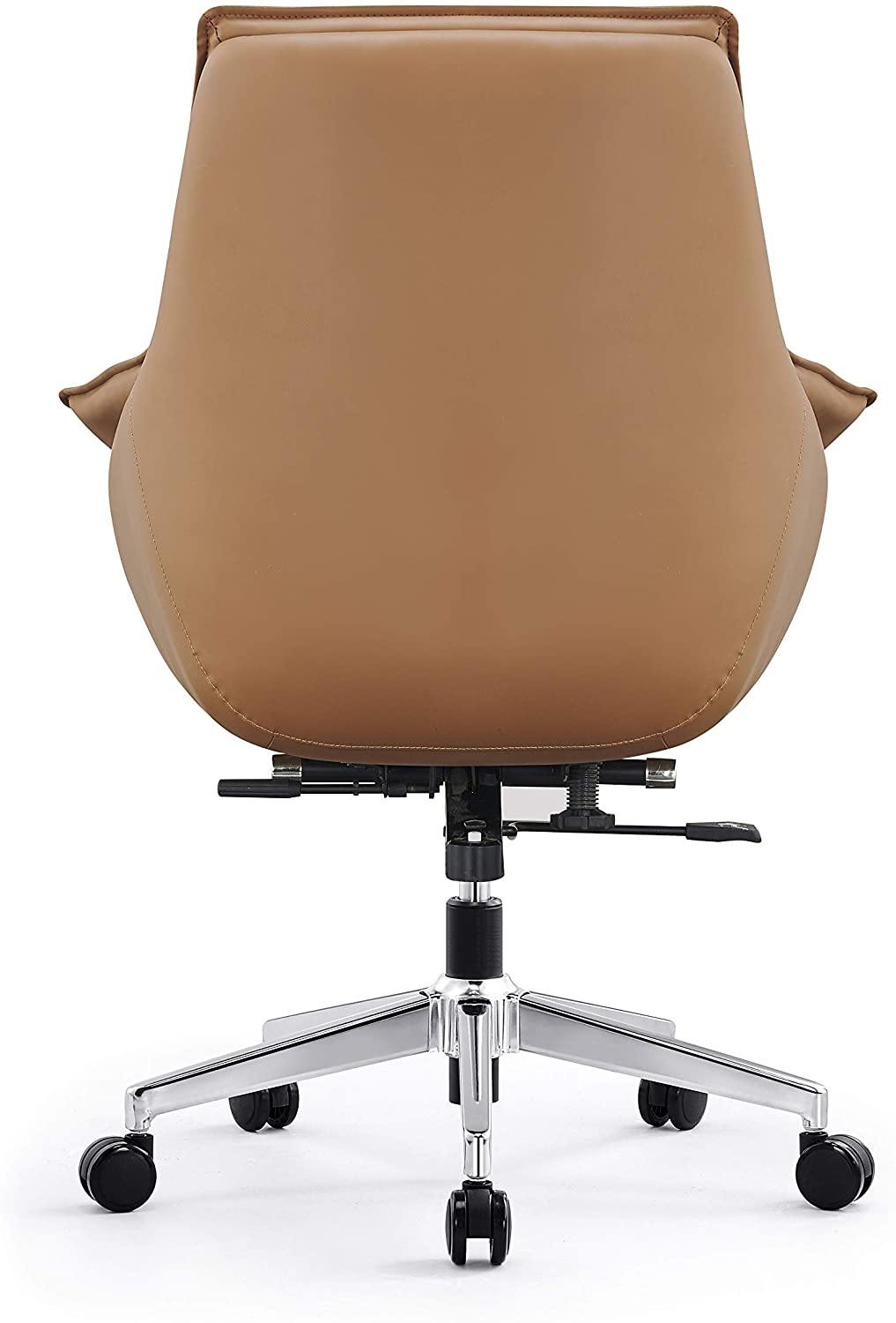 Mid Back Swivel Chair For Desk With Adjustable Height Handle Office Armchair PU Leather Ergonomic Desk Chair, Brown - Bosonshop