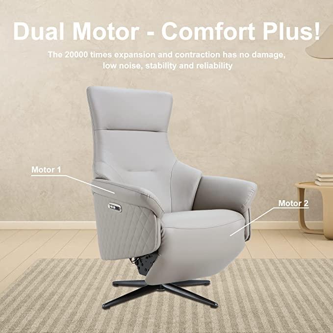 Power Recliner Lounge Chair Single - Swivel Leather Electric Recliner Zero Gravity for Living Room Bedroom Office Study Guest Room, Gray - Bosonshop