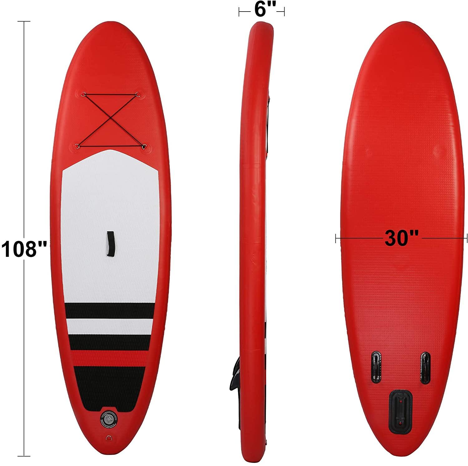 9' Inflatable Stand Up SUP Paddleboards with Accessories & Backpack Leash Double Action Hand Pump Repair Kit for Youth & Adult - Bosonshop