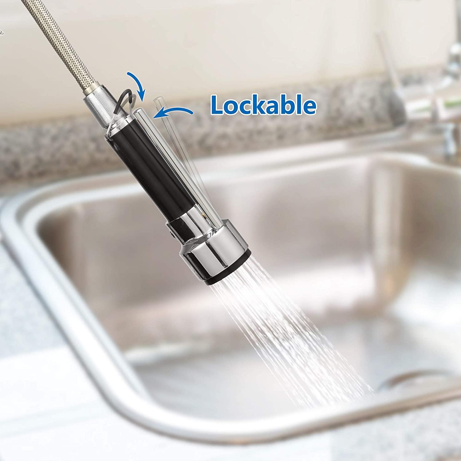 Single-Handle Pull-Down Sprayer Kitchen Faucet, High Arc Stainless Steel, 360 Swivel Single Handle Single Hole Spring Sink Faucet, Chrome - Bosonshop