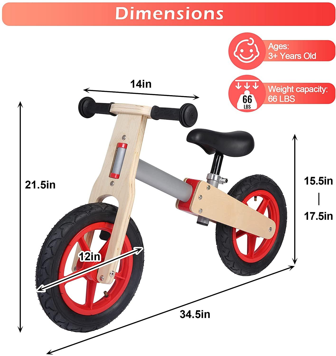 Wooden Sport Kids' Balance Bike with Adjustable Seat for Kids 3+ Years Old - Bosonshop