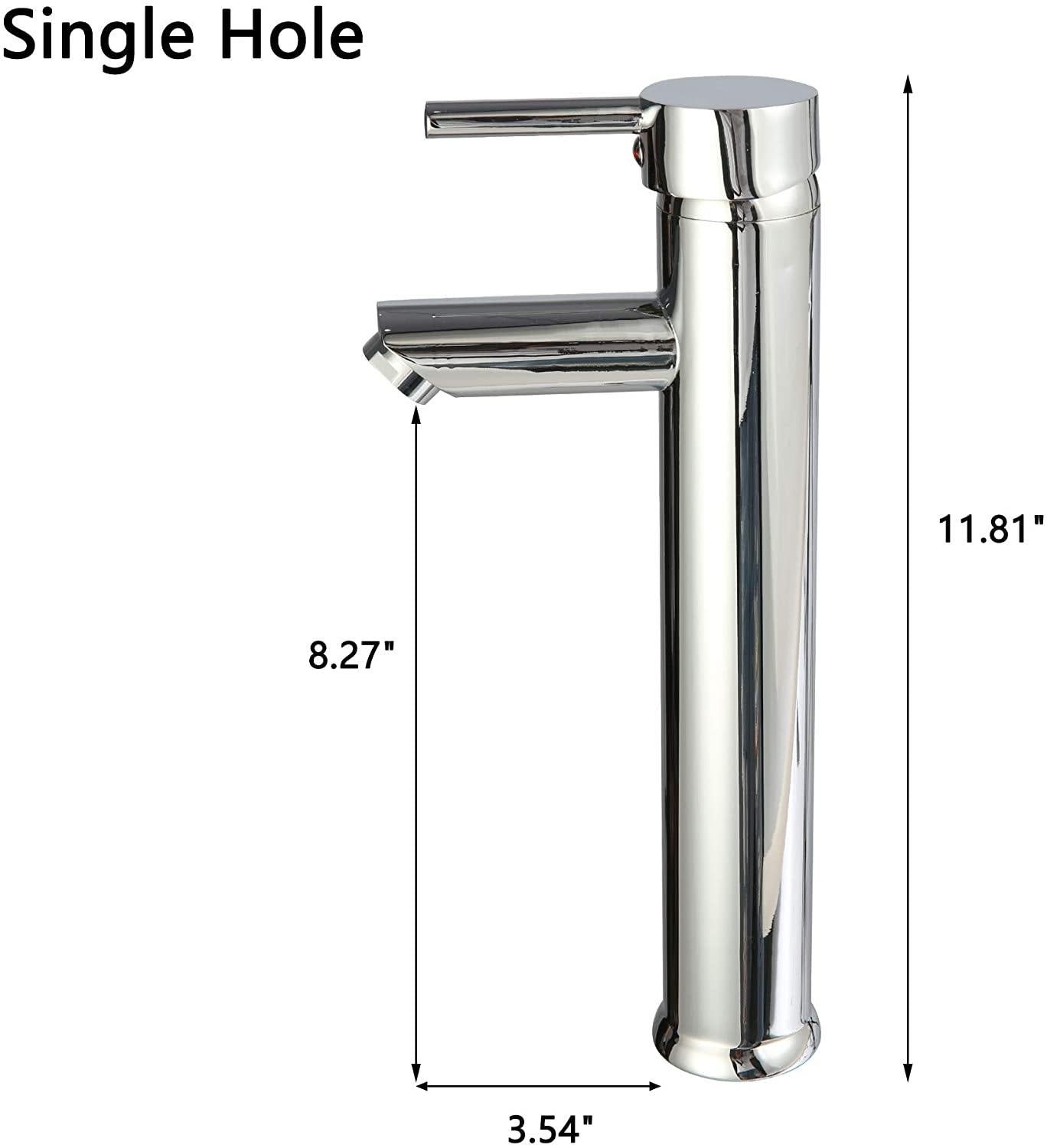 Single Hole Bathroom Vessel Sink Faucet, Single Handle Stainless Steel Tap for Bathroom Rv Wet Bar Sinks, Chrome - Bosonshop