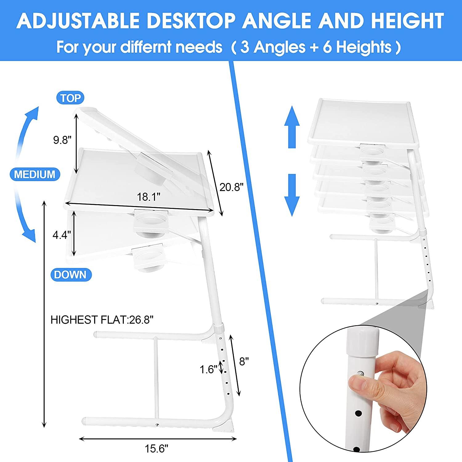 Folding 6 Height & 3 Angle Adjustable Dinner Table Portable Lightweight Extendable Tray on Bed & Sofa, 66Lbs - Bosonshop