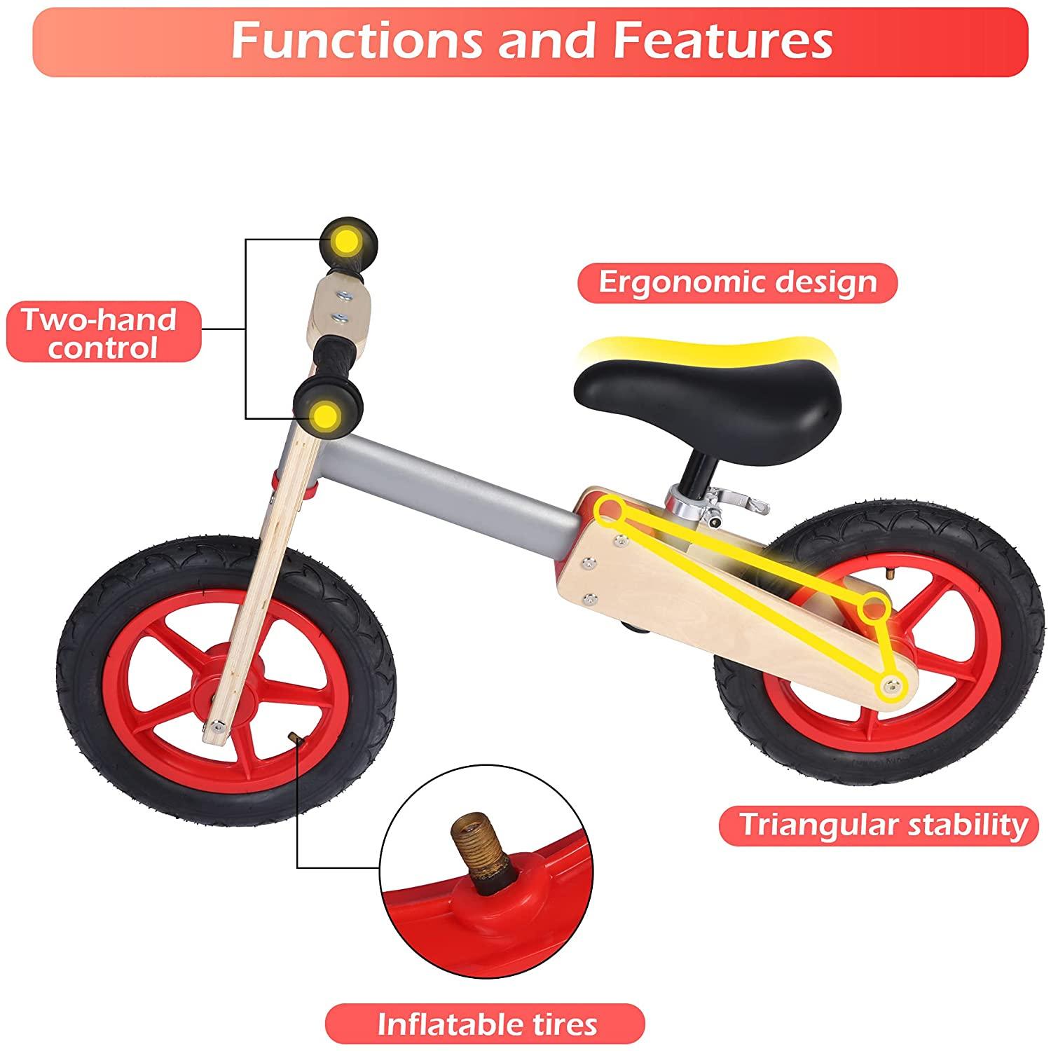 Wooden Sport Kids' Balance Bike with Adjustable Seat for Kids 3+ Years Old - Bosonshop